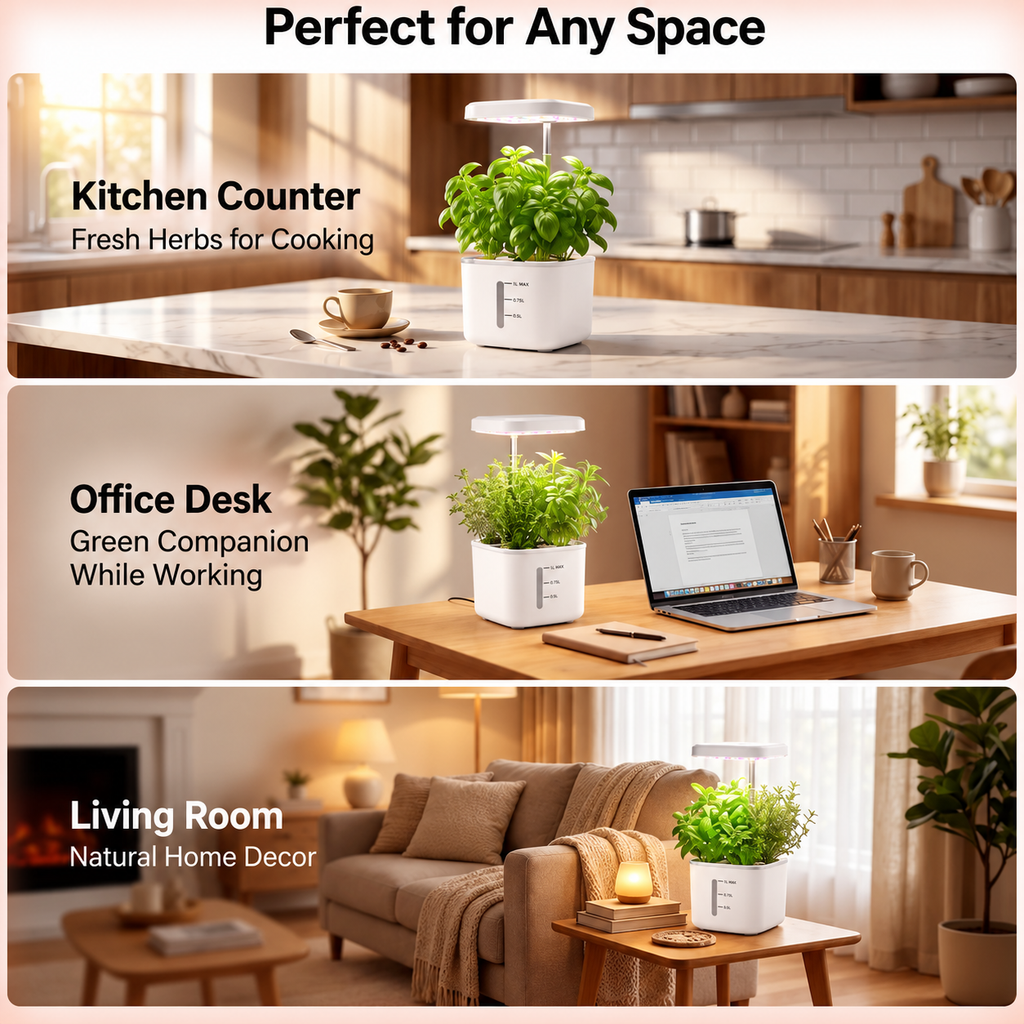 BotaniBright white on a kitchen counter, office desk and living room #color-white