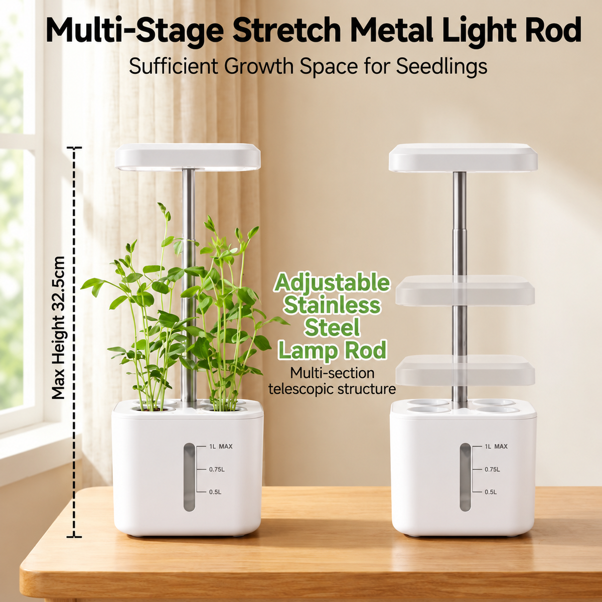 BotaniBright white adjustable stainless steel light pole up to 32.5 cm #color-white