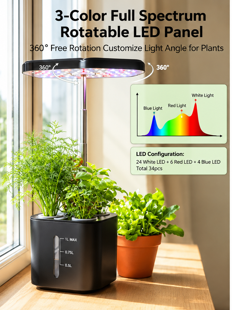 BotaniBright 360 degree rotating full-spectrum LED grow light panel #color-black